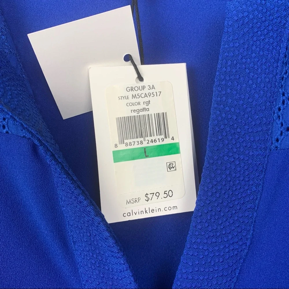 Calvin Klein Roll Tab Blouse V-Neckline Blue Size Large - Picture 6 of 7